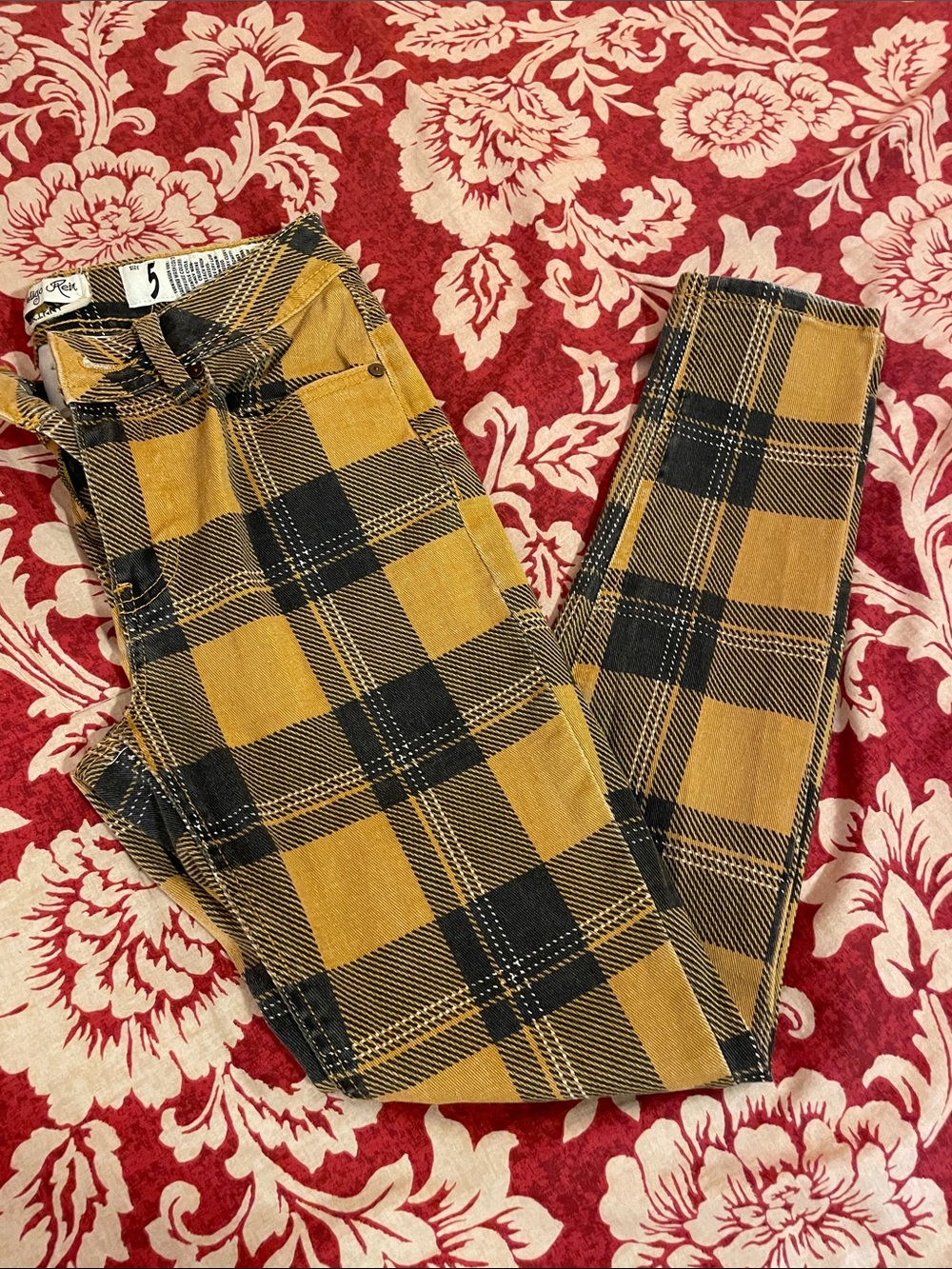Indigo Rein Mustard and Black Plaid Skinny Jeans